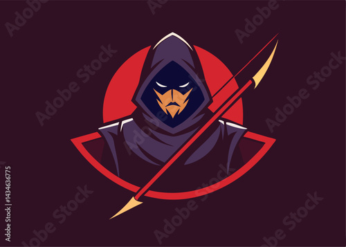Mysterious Archer Silhouette: A hooded figure, holding a bow and arrow with an air of silent intensity, embodies an elite hunter. The character's presence invokes elements of adventure and strategy. 
