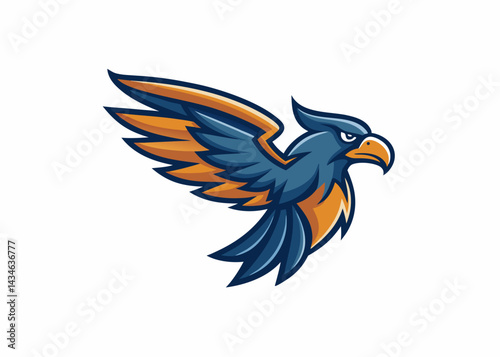 Majestic Falcon in Flight: A stylized illustration of a powerful falcon with outstretched wings, soaring through the air with determination.