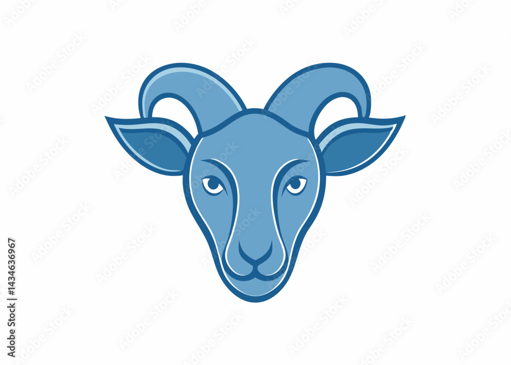 Naklejka premium Mystical Ram: A serene illustration of a ram's face, with graceful curved horns. It evokes a sense of peace and tranquility.