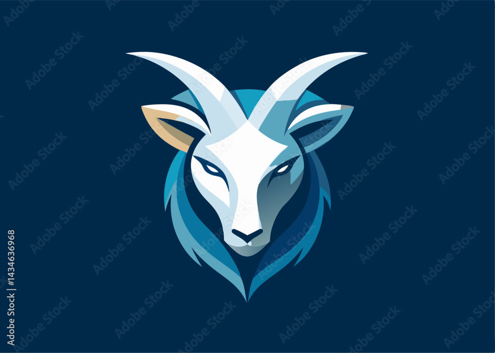 Obraz premium Majestic Mountain Goat: A striking illustration captures the noble essence of a mountain goat, with sharp horns and an intense gaze, set against a rich, dark backdrop.