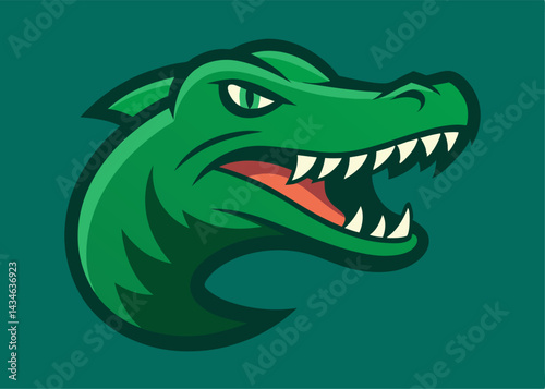Fierce Alligator: A stylized green alligator, captured with sharp details and fierce emotion, stares menacingly forward, its open maw revealing rows of teeth, representing the spirit of wildlife.