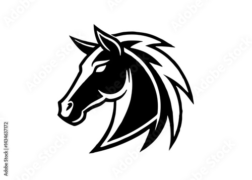 Elegant Horse Head Silhouette: A striking monochrome illustration of a horse head, rendered with clean lines and bold contrasts, showcasing its graceful form and strength.