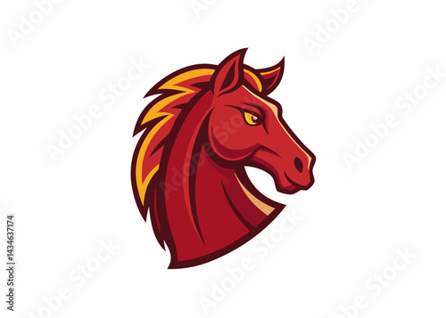 Crimson Horse Silhouette: A fiery crimson horse profile, a striking representation of strength, elegance, and untamed spirit, with a flowing mane and confident gaze. 
