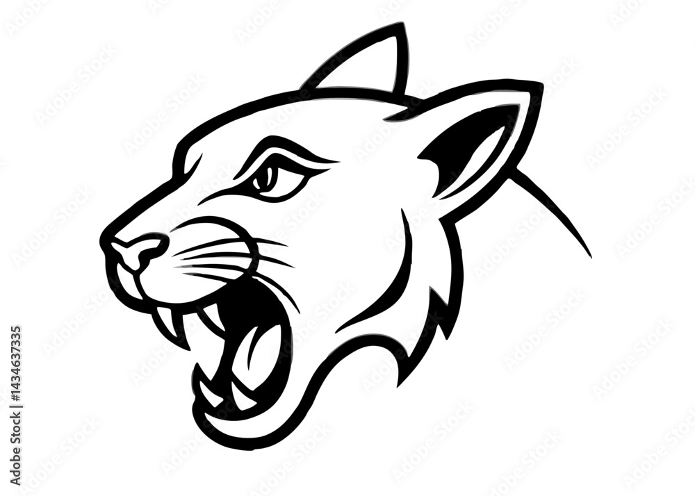 Naklejka premium Puma Mascot Illustration: A bold and powerful illustration of a snarling puma head, perfect for team mascots, sports branding, and other fierce projects.