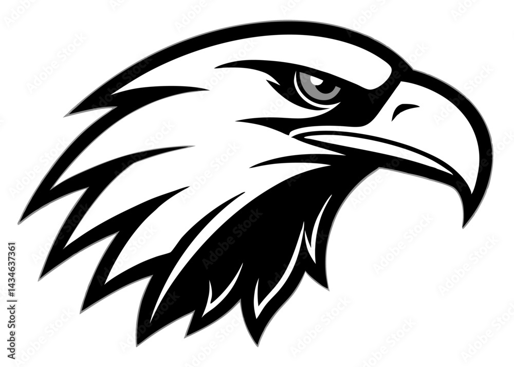 Obraz premium Eagle's Gaze: A bold depiction of an eagle's head in striking black and white, conveying power, focus, and an unwavering gaze.