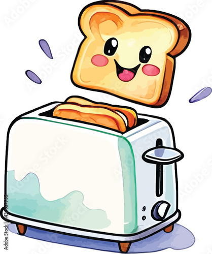 Playful Toaster Mascot Character Cute Kitchen Appliance Cartoon For Vector Design