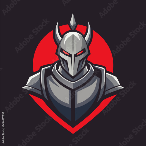Dark Knight Avatar: A fierce, stylized illustration of a knight's helmeted head, glowing red eyes peering from behind a dark visor, set against a bold red circle.