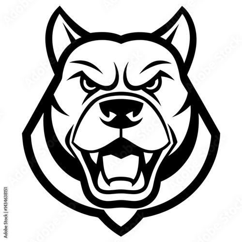 Aggressive Pitbull Head Illustration: A striking monochrome illustration of an aggressive pitbull head, emphasizing strength and determination, perfect for graphic design needs.
