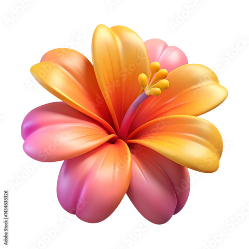 Tropical 3D hibiscus flower with yellow stigma