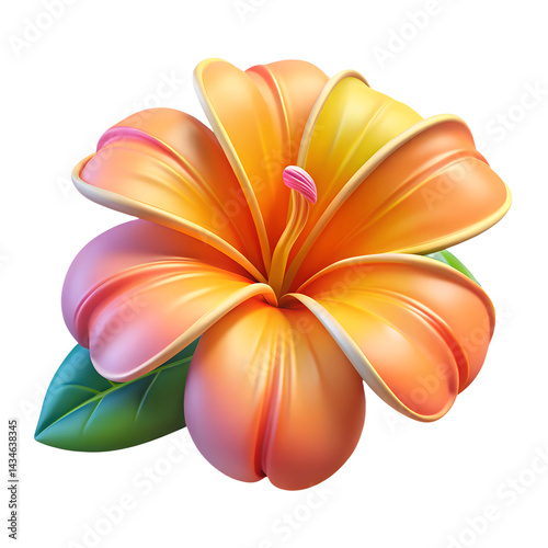 3D tropical orange hibiscus flower closeup