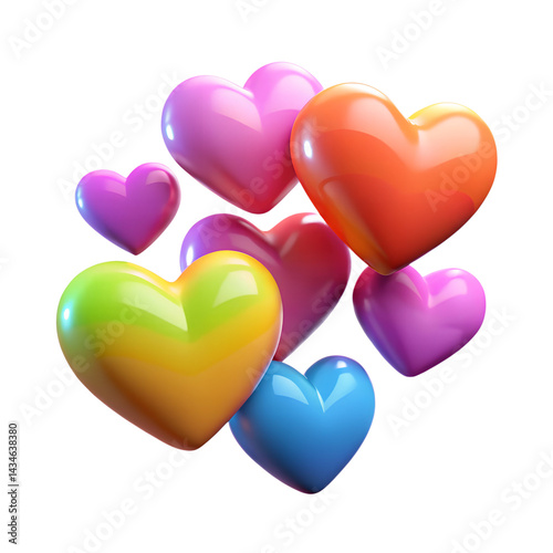Colorful 3D hearts cluster with rainbow tones