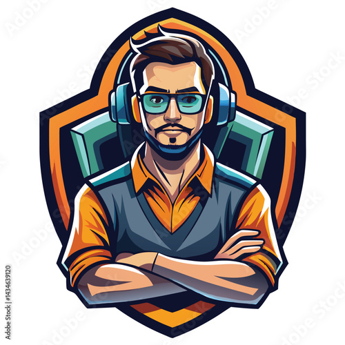 Gamer with headphones and glasses