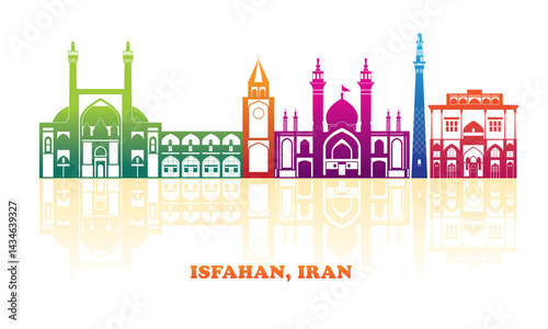 Colourfull Skyline panorama of city of Isfahan, Iran  - vector illustration