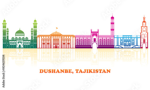 Obraz na płótnie Colourfull Skyline panorama of city of Dushanbe, Tajikistan - vector illustration w salonie