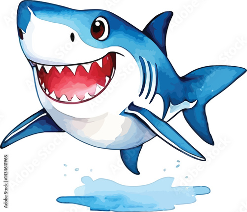 Cartoon Shark Vector Illustration Playful Aquatic Animal For Childrens Designs Watercolor Style Ocean Theme