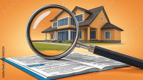 Home on book with magnifying glass