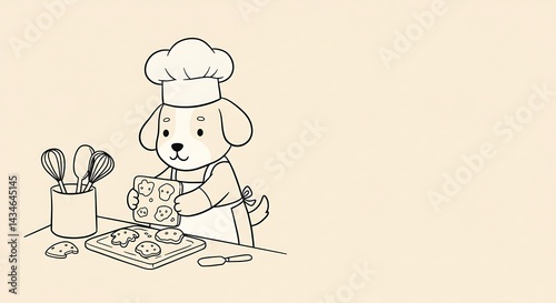 Adorable canine pastry chef crafting delectable cookies in a charming illustration