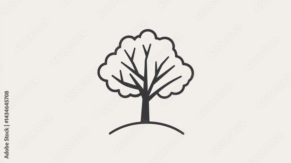 Obraz premium Simple Tree on Hill Illustration