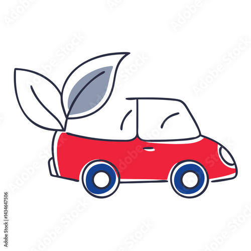 Eco-friendly transport icon featuring a car with a leaf, representing sustainable mobility in vibrant colors