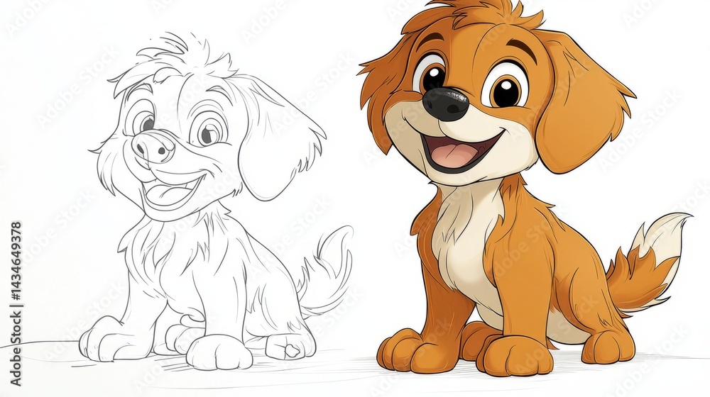 Fototapeta premium Cute Cartoon Dog Coloring Page for Kids and Children Fun Activity
