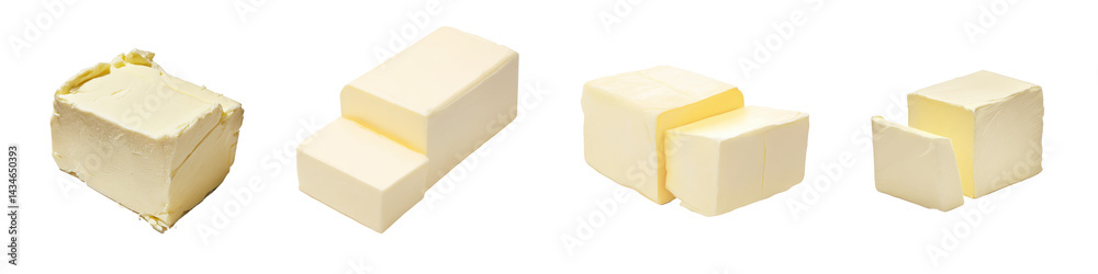 Butter Block Partially Sliced, Showing Interior Texture, Transparent or White Background