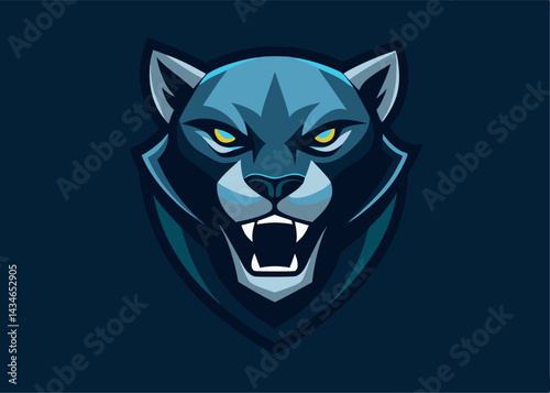 Roaring Panther Emblem: A captivating illustration of a fierce panther, its eyes glowing with intensity as it reveals its sharp teeth, a symbol of untamed power.
