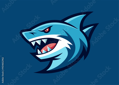 Fierce Shark Illustration: An illustration of a fierce shark, rendered in shades of blue, showcasing its sharp teeth and menacing eyes, embodying marine predator energy.