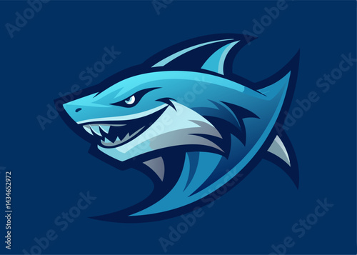 Ferocious Apex Predator: A formidable shark with a menacing grin, a symbol of dominance, set against an aquatic blue canvas. This image embodies the raw power and predatory instinct.