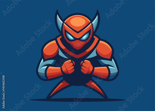 Superhero Mascot: A vibrant illustration depicts a formidable superhero poised for action, exuding strength and courage with its intense gaze and powerful stance.