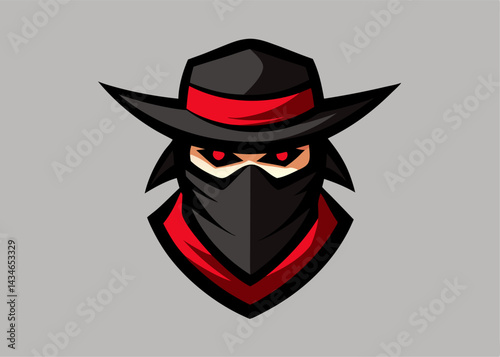 Mysterious Cowboy: A formidable illustration of a figure, veiled in shadow, embodies a blend of mystery and menace, set against a neutral background.