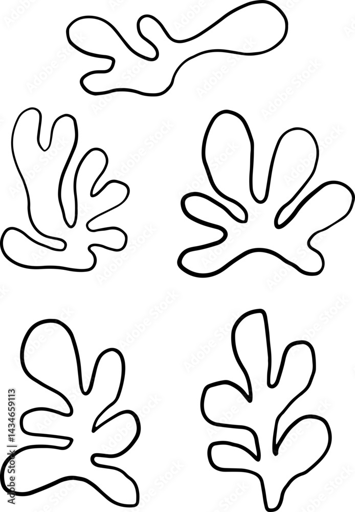 Obraz premium Lined Abstract Seamless Leaves Foliage Hand Drawn