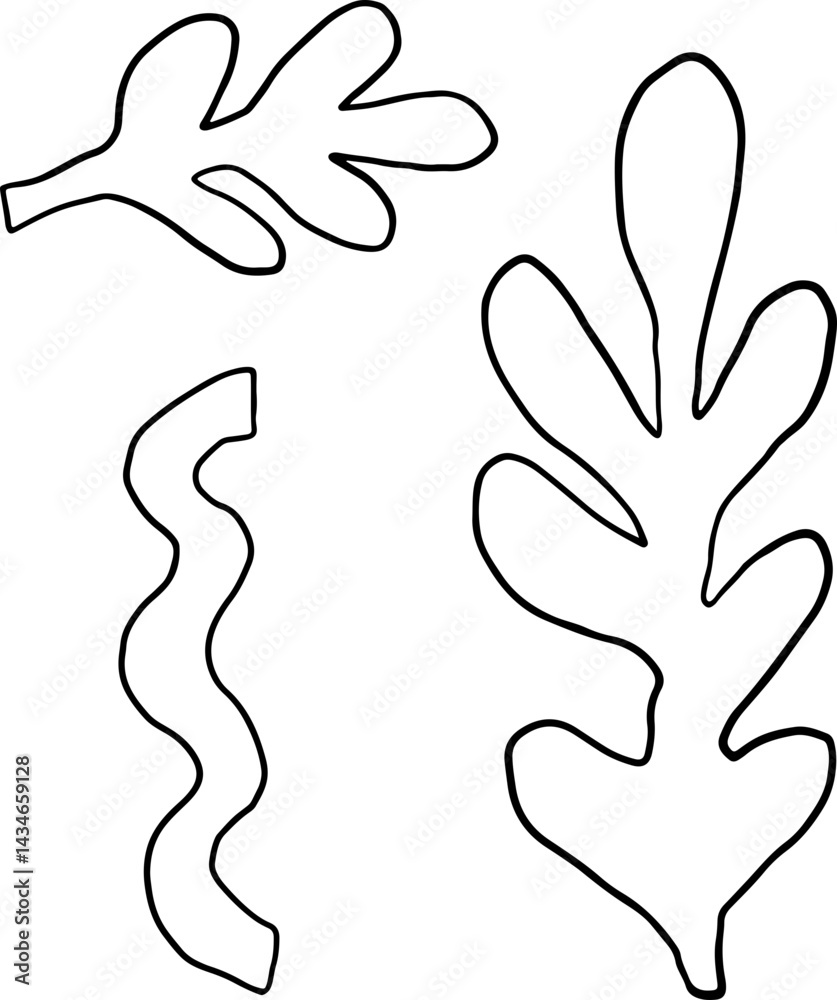 Obraz premium Lined Abstract Seamless Leaves Foliage Hand Drawn