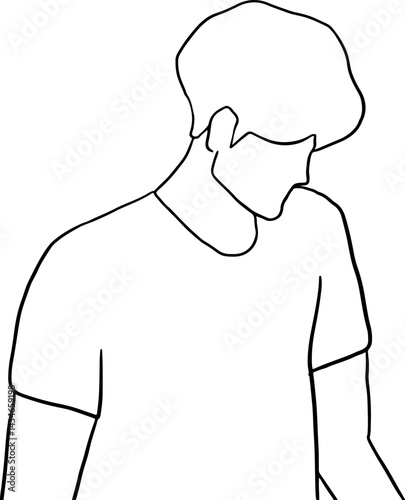Lined Man looked down sadly Illustration