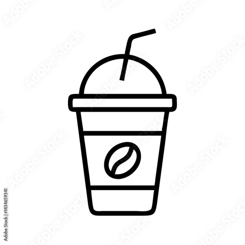 minimalist vector icon of iced coffee to go cup with straw, black and white outline illustration for coffee shop and beverage themes