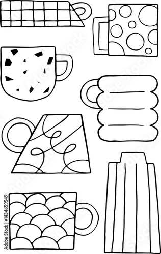 Lined Decorated Doodle Mug Hand Drawn Illustration