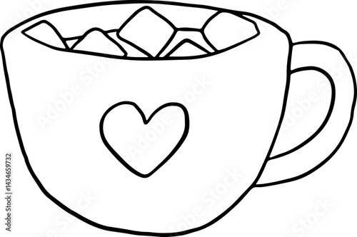 Lined Hot Coffee Marshmallow Mug with Love Sticker Illustration