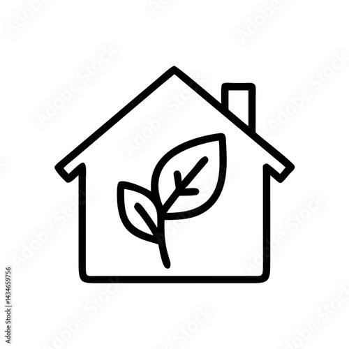 Eco-friendly house icon with a leaf symbolizing sustainable living in a minimalist design
