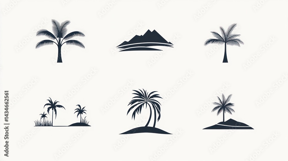 Obraz premium Palm tree silhouettes on white background