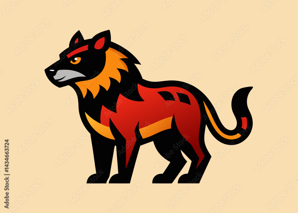 Fototapeta premium Mystical Beast Illustration: A striking illustration of a stylized creature, possibly a lion or a similar feline, rendered in bold graphic style. The artwork conveys a sense of mythical grandeur.