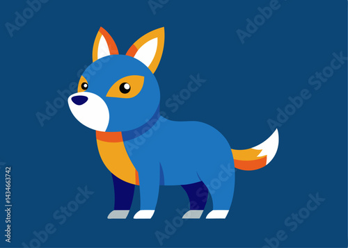 Super Dog Vector Graphic: A bold graphic illustration of a cartoon dog with superhero-inspired design in vibrant shades stands strong against a deep blue backdrop.