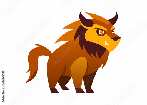 Aggressive Mythical Creature: A stylized illustration of an aggressive mythical beast, poised with a threatening posture. Characterized by its pointed ears, sharp teeth, and intense gaze.