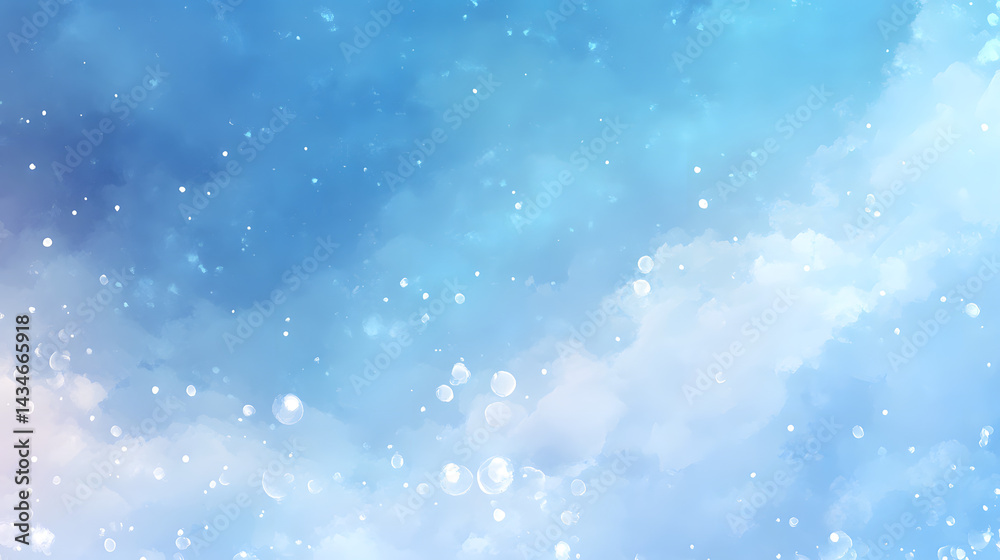 Fototapeta premium Dreamy Azure Canvas: An ethereal sky of swirling azure and soft clouds, evokes a sense of serenity. It showcases the interplay of light, with delicate particles that create a dreamlike sensation.