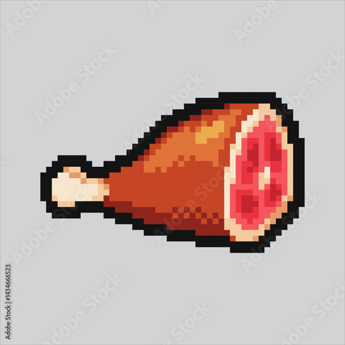 Pixel art illustration Meat. Pixelated Slice of Meat. Delicious Slice of Ham Icon pixelated for the pixel art game and icon for website and video game. old school retro.