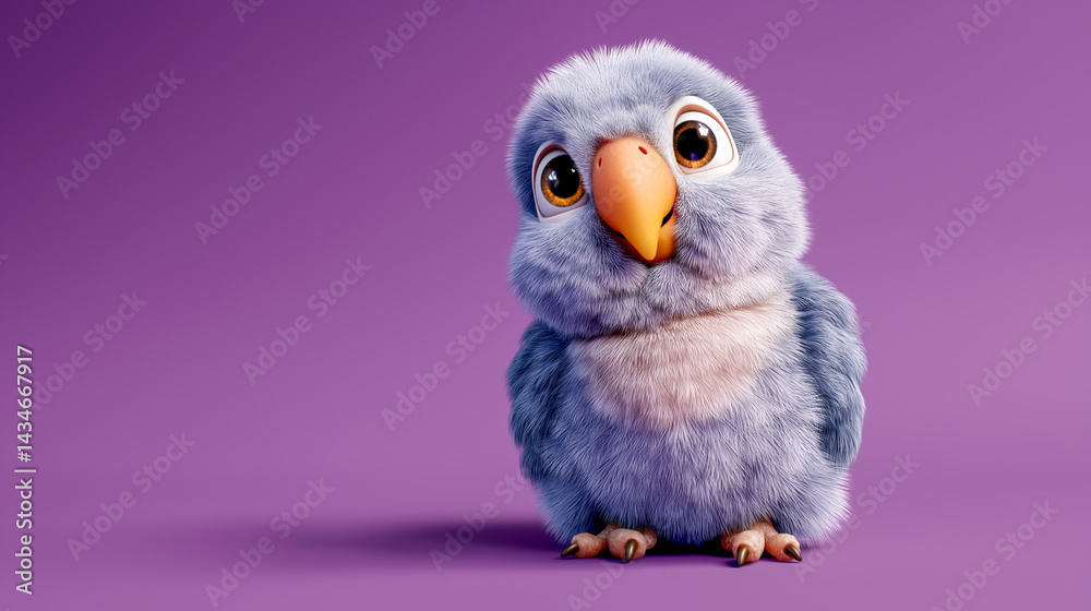 Fototapeta premium Cute parrot stands out against a vibrant purple background