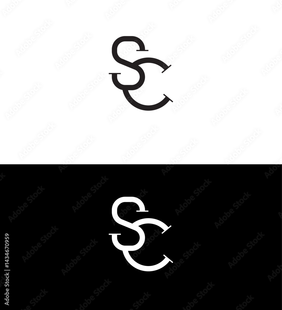 Interlocked SC Monogram Logo Design White Black Backgrounds Interlocked SC Monogram Logo Design White Black Backgrounds