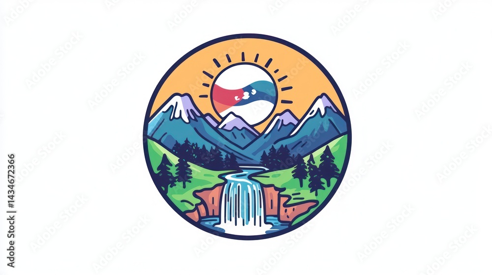 Obraz premium Mountain Waterfall Circle Design (1)