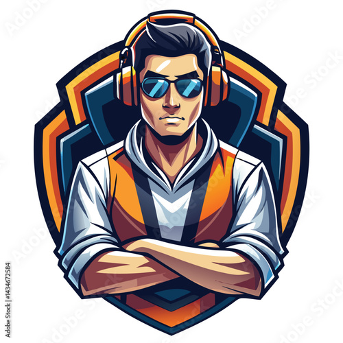 Stylish gamer with headphones and sunglasses