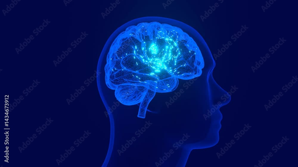 Blue Glowing Brain and Neural Network Silhouette Blue Glowing Brain and Neural Network Silhouette