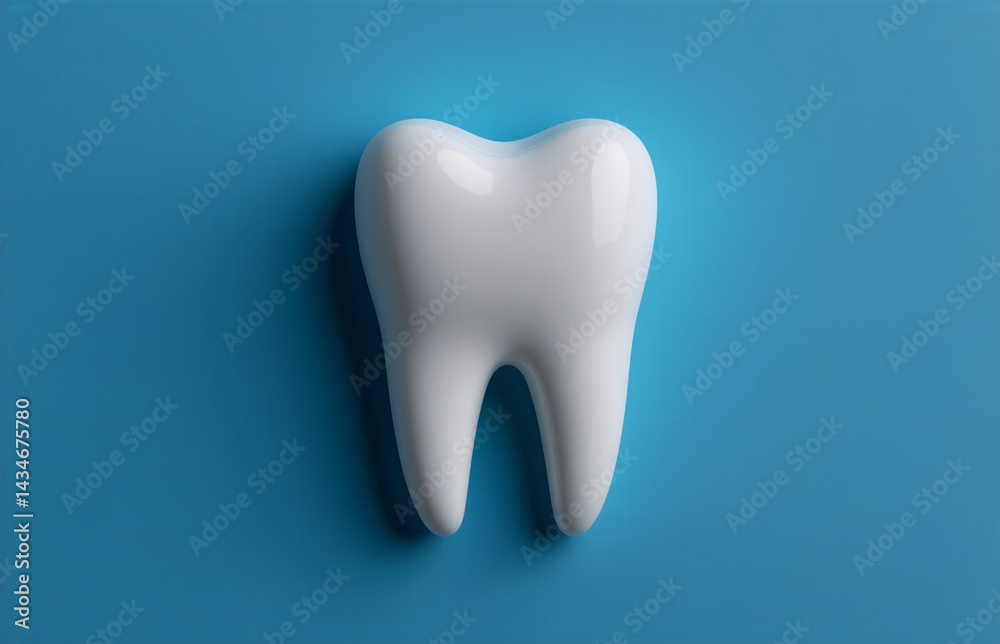 A single, shiny white tooth is centered on a plain blue background. This image could represent dental health or oral hygiene concepts. A single, shiny white tooth is centered on a plain blue background. This image could represent dental health or oral hygiene concepts.