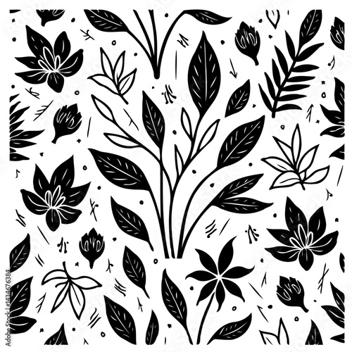 Botanical pattern illustration featuring stylized flora in a seamless design
